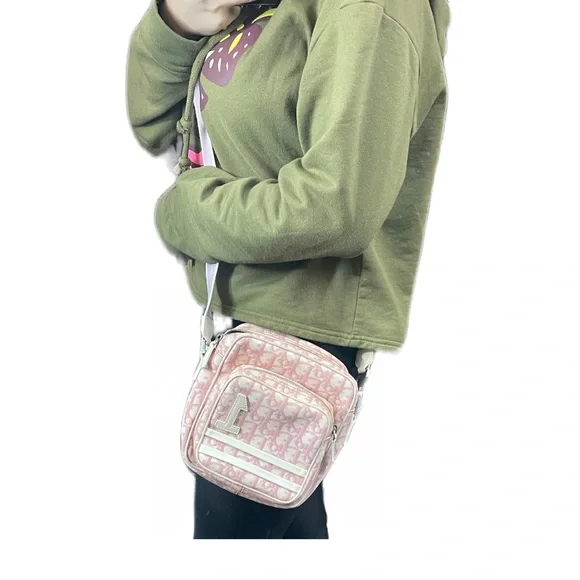Christian Dior Vintage Y2K Trotter Monogram Pink/OffWhite Crossbody Shoulder Bag - Picture 1 of 16